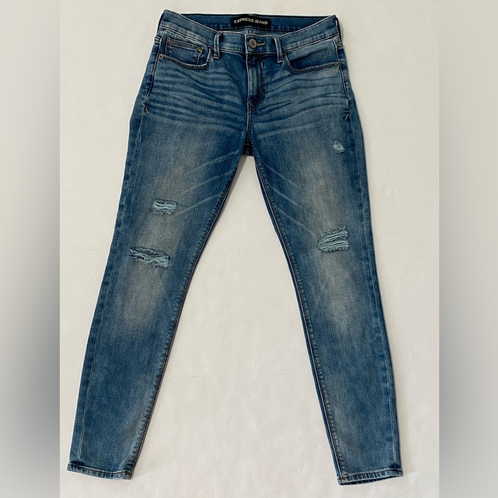 Express Jeans Mid Rise Blue Distressed Denim Leggings women’s Size 4S